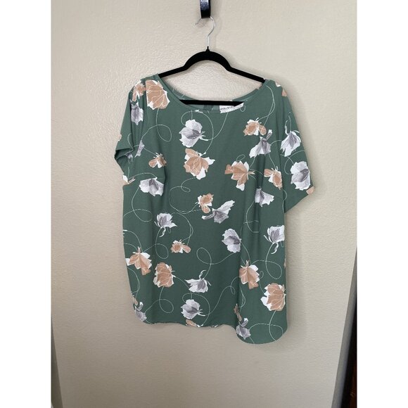 Ava & Viv Womens Green Blouse 2X floral button short sleeve polyester plus size - Picture 1 of 6